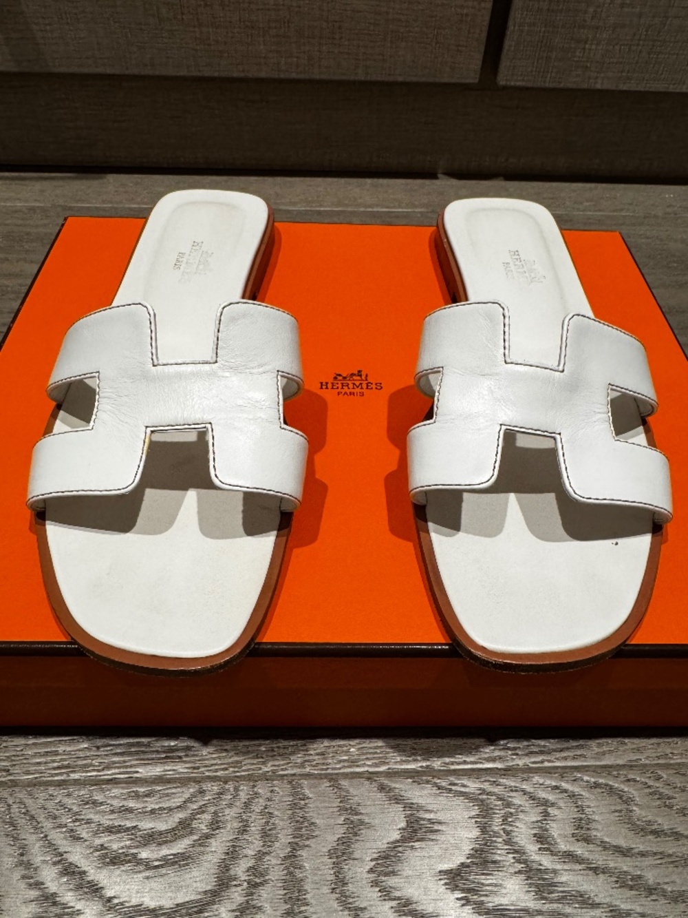 Hermes Oran Sandals White Size 36.5 6.5